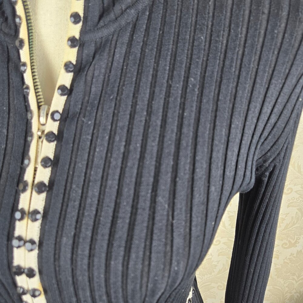 Cache Size Small Black Cream Zip Front Cardigan B… - image 5